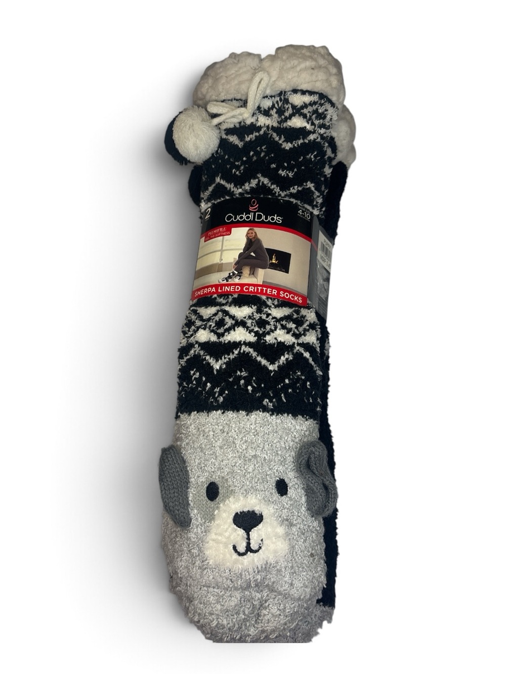 Cuddl Duds Black & White Sherpa-Lined Critter Lounge Socks